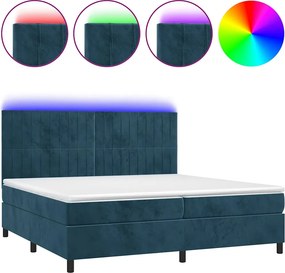 vidaXL sötétkék bársony rugós és LED-es ágy matraccal 200x200 cm