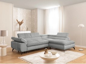 Világosszürke kordbársony sarokkanapé (jobb oldali-L alakú) Marbeya – Ropez