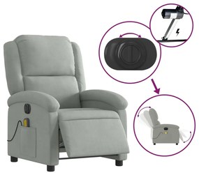 világosszürke bársony elektromos dönthető masszázsfotel