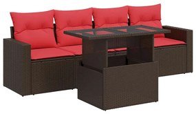vidaXL 5 részes barna polyrattan akácfa kerti ülőgarnitúra párnával