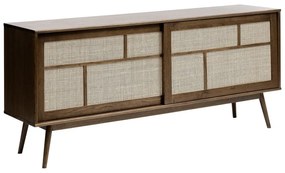 Sötétbarna alacsony komód tolóajtóval, tölgyfa dekorral 180x80 cm Barrali – Unique Furniture