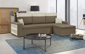 PAVEL Kinyitható sarokkanapé Világosbarna/krém