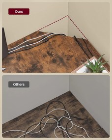 Számítógépasztal, L-alakú sarokasztal, 120 x 130 x 76 cm, rusztikus barna és fekete