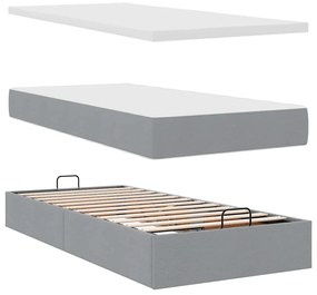 világosszürke szövet ottomán ágy matraccal &amp; LED-ek 80x200cm