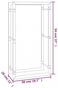 fekete acél tűzifatároló állvány 50x28x94 cm
