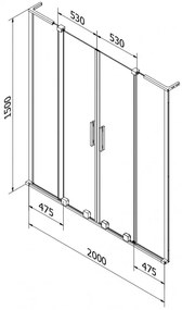 Mexen Velar L Duo, 2 szárnyas eltolható kádparaván 200 x 150 cm, 8mm mattüveg, króm, 896-200-003-32-01