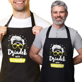 Kötény nagypapának fekete "Nagypapa mindent tud", ajándék nagypapa napjára