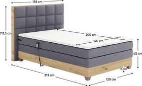 Elektromos állítható ágy, boxspring, sötétszürke/artisan tölgy, 120x200, TIANA