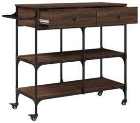 barna tölgyszínű szerelt fa konyhai kocsi 105 x 42 x 95 cm