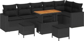vidaXL Kerti Kanapé Szett 9 pcs Fekete polirattan