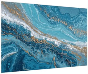 Kép - Világoskék márvány arannyal I. (90x60 cm)