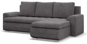 Tokio sarokkanapé, 2 ágyneműtartóval, kordbársony, jobboldali, szürke