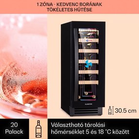 Klarstein Vinovilla 20, beépített borhűtő, 50 liter, 20 palack, üvegajtó, rozsdamentes acél