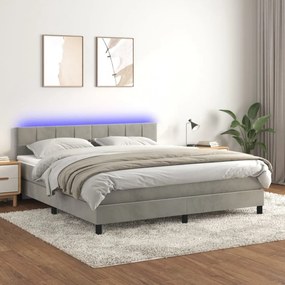 Világosszürke bársony rugós és LED-es ágy matraccal 180x200 cm
