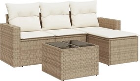 vidaXL 5 részes bézs polyrattan kerti ülőgarnitúra párnákkal