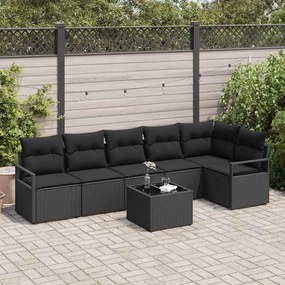 Kerti Kanapé Szett 7 pcs Fekete Poli rattan, porfestett acél