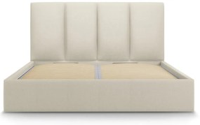 Bézs kárpitozott franciaágy tárolóhellyel ágyráccsal 180x200 cm Juniper – Mazzini Beds