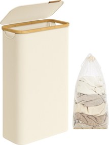 Fedeles mosókosár, 65L, levehető hálós bélés, összecsukható, krémszínű