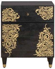 vidaXL Éjjeli szekrény ajtóval Fekete 50 x 33 x 60 cm Tömör Mangófát