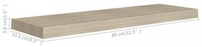 2 db tölgyszínű MDF lebegő fali polc 80 x 23,5 x 3,8 cm
