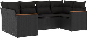vidaXL 6 részes fekete polyrattan kerti ülőgarnitúra párnákkal