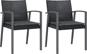 vidaXL 2 db fekete polyrattan kerti szék párnával 56,5 x 57 x 83 cm