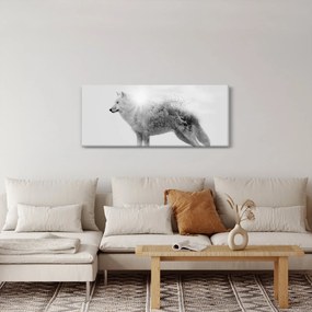 Kép - Vad tájat tükröző sarkvidéki farkas, fekete-fehér (120x50 cm)