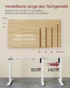 Elektromos Magasságban Állítható Asztalkeret, 59,6 x (90–140) x (72–120) cm, fehér