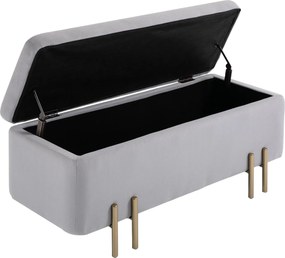 HOMCOM 70L Tároló Ottoman Bársonyos Kárpitozású Tároló Pad Fém Lábbal Előszobába, Nappaliba 100x40x42 cm Világos Szürke | Aosom