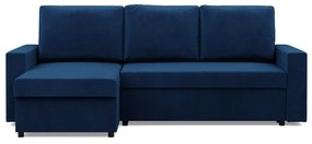 Zeus sarokkanapé, 2 ágyneműtartóval, egyenes kartámasz, bársony, univerzális oldal, bonell töltet, kék