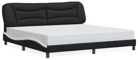 fekete és fehér műbőr ágykeret LED-világítással 200x200 cm