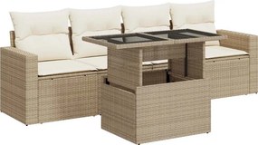 vidaXL 5 részes bézs polyrattan kerti ülőgarnitúra párnákkal