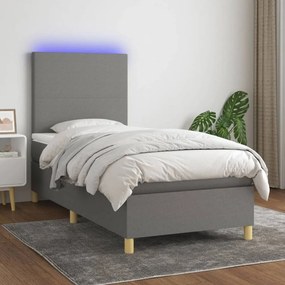 Sötétszürke szövet rugós és LED-es ágy matraccal 90x190 cm