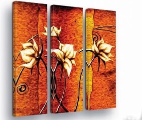 Vászonkép 90x100 moduláris triptichon keret nélkül virágok absztrakt meleg belső