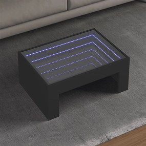 Fekete végtelen hatású LED-es dohányzóasztal 70 x 50 x 30 cm