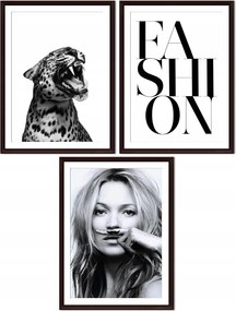 Poszter szett 3db-os Fashion Kate Moss Leopard 30x40 cm fekete-fehér