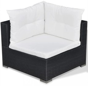 vidaXL 5-részes fekete polyrattan kerti bútorszett párnákkal