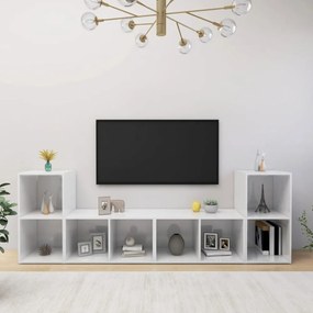 4 db magasfényű fehér forgácslap TV-szekrény 72 x 35 x 36,5 cm