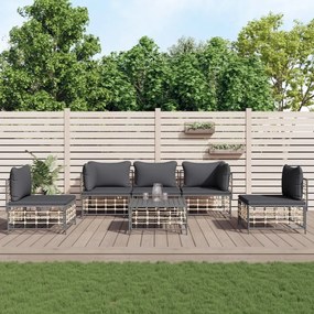 6 részes antracitszürke polyrattan kerti ülőgarnitúra párnákkal