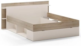 Fehér-natúr színű ágyneműtartós franciaágy ágyrács nélkül, tölgyfa dekorral 160x200 cm Albo – Marckeric