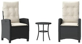 vidaXL 3 részes fekete polyrattan bisztrógarnitúra párnával