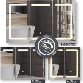 MIADOMODO Tükörszekrény LED világítással 65 x 65 cm