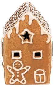 Karácsonyi dekoráció Mézeskalács házikó LED-esvilágítással, kerámia, 9 cm