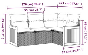 4 részes fekete polyrattan kerti ülőgarnitúra párnákkal