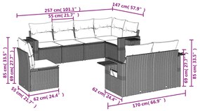 8-részes szürke polyrattan kerti ülőgarnitúra párnákkal