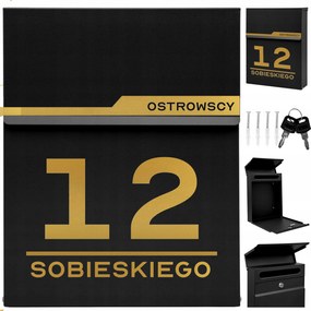 Postaláda Fekete, Házszámmal, Személyre Szabható