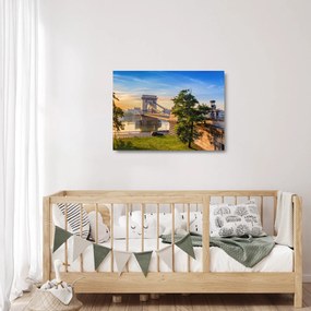 Kép - Híd a folyón, Budapest, Magyarország (üvegen) (70x50 cm)