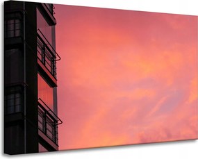 Vászonkép Rózsaszín égbolt Naplemente épület 90x60