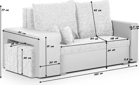 MILAN Kihúzható kanapé 2 + 2 puffal Ezüst/fehér