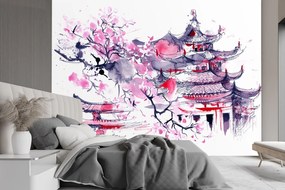 Gario Fotótapéta Japán pagoda és cseresznyevirág Anyag: Vlies, Méret: 200 x 140 cm